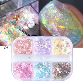 Reflective And Translucent Edelweiss Powder Nail Sequins (Option: 6gridOB)