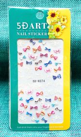 Embossed Nail Sticker Plaid Nail Sticker Three-dimensional Bow Nail Sticker Summer Nail Sticker (Option: 5DK074)